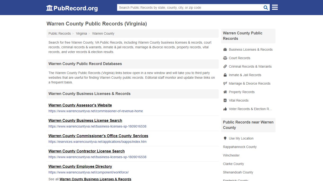 Free Warren County Public Records (Virginia Public Records) - PubRecord.org